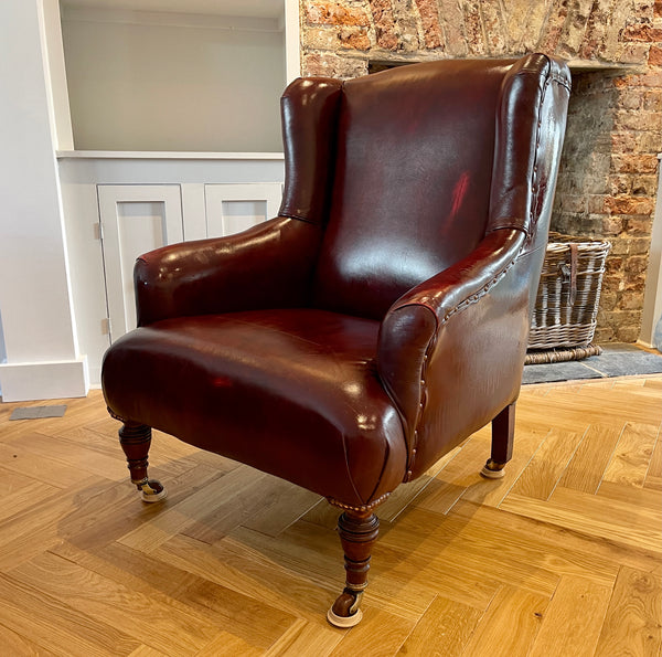 antique leather library fireside armchair circa 1840