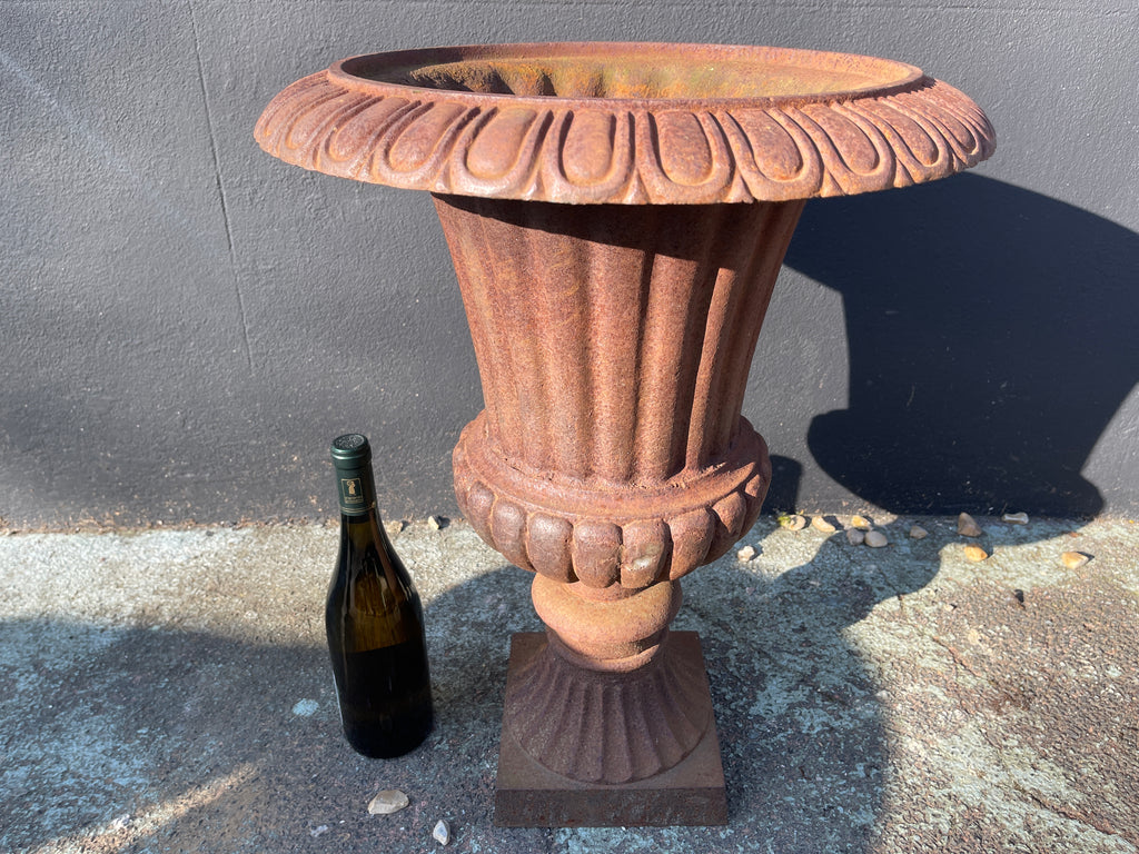 a great looking architectural cast iron garden urn with good aged patina.