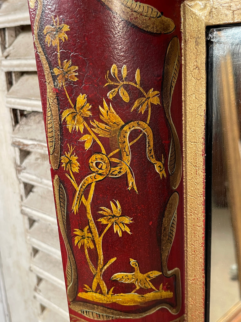 beautiful gilt painted red lacquered chinoiserie toleware georgian pier mirror fabulous patination /oxidation to paintwork