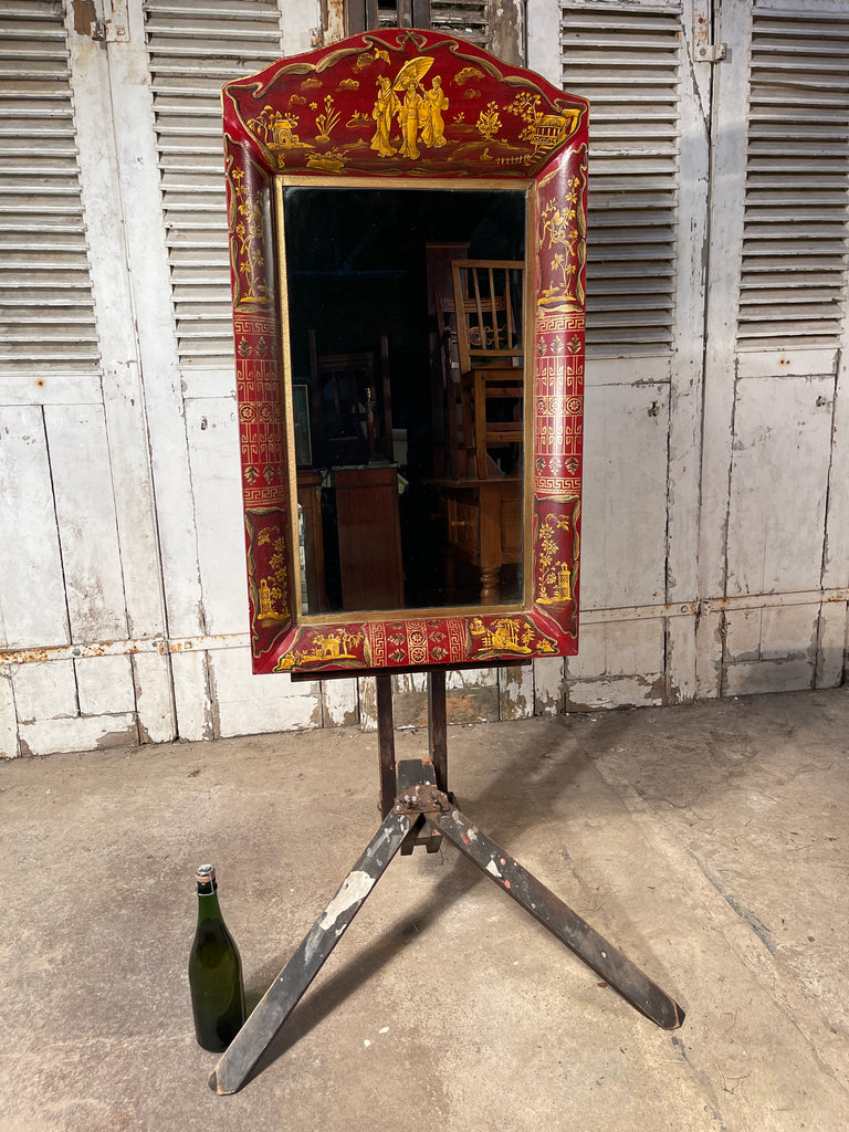 beautiful gilt painted red lacquered chinoiserie toleware georgian pier mirror fabulous patination /oxidation to paintwork
