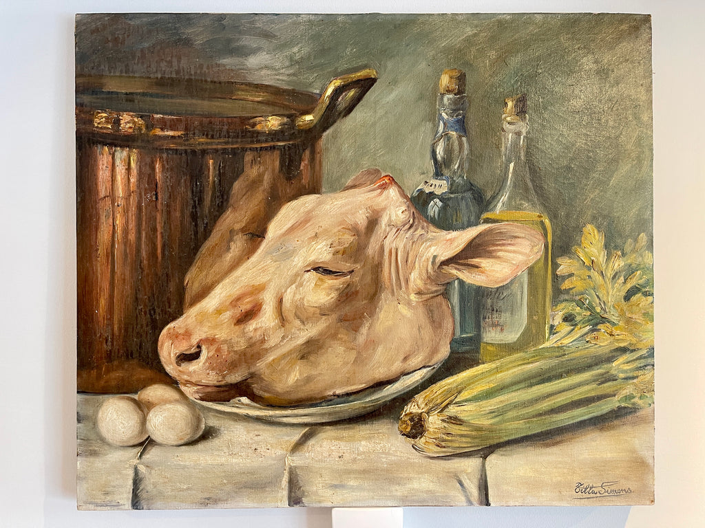 antique oil painting picture by renowned artist tilla simons 1888-1969 featured at the national federation of artists and sculptors of belgium exhibition 1938