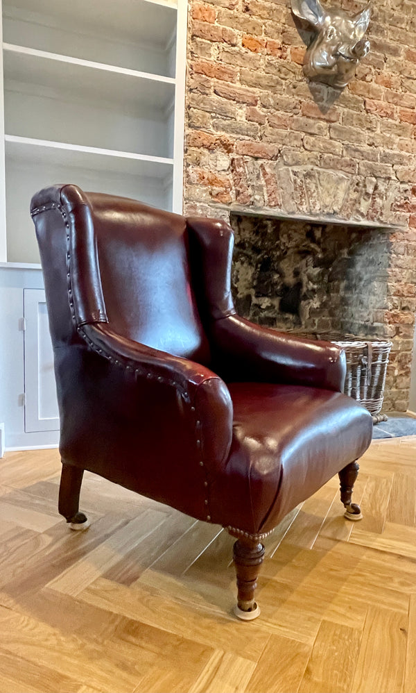 antique leather library fireside armchair circa 1840