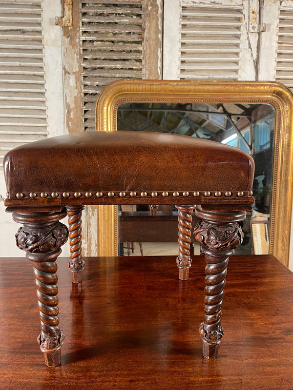 antique irish carved oak leather sofa foot stool