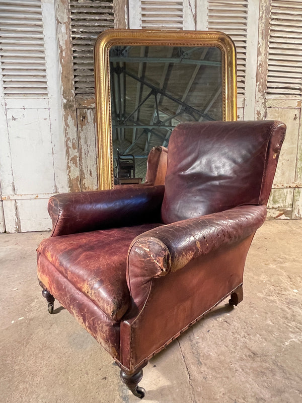 antique leather library fireside armchair circa 1840