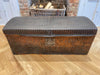 brass studded leather bound antique french chest trunk coffee table