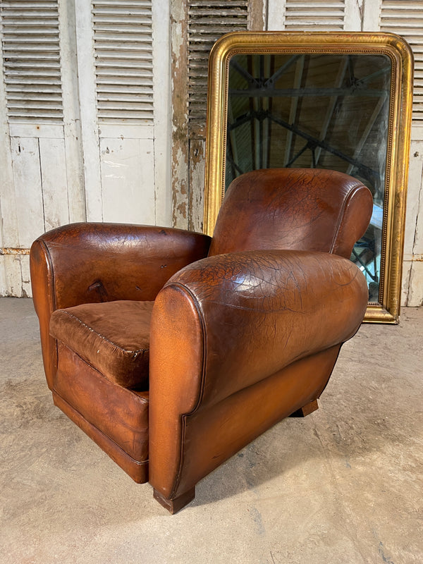 antique oversize french leather club arm chair