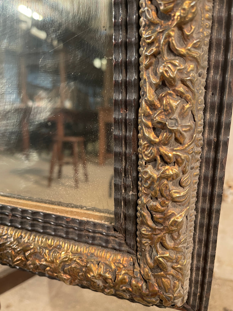 antique georgian mercury mirror ebonised frame with pierced gilt metal surround circa 1830