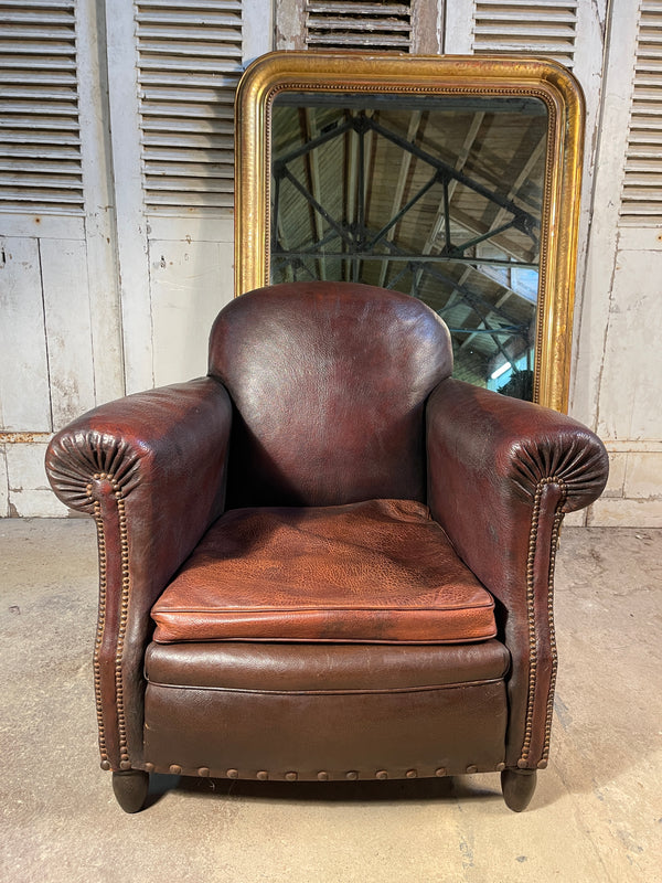 antique french conker leather studded club armchair circa 1900