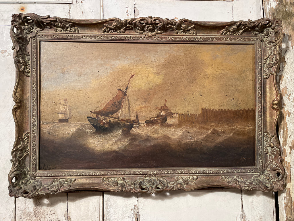 antique marine oil painting circa 1860