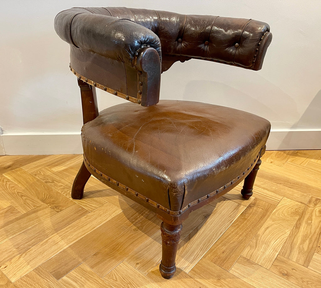 antique leather tub library chair