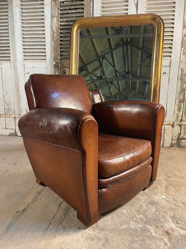 antique french leather club arm chair