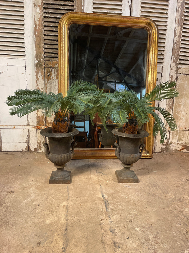 attractive pair of antique cast iron campagna garden urns/planters circa 1880
