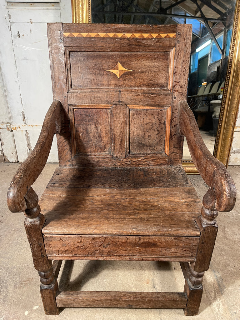 rare antique charles ii pollard oak provincial lancashire hall chair circa 1660