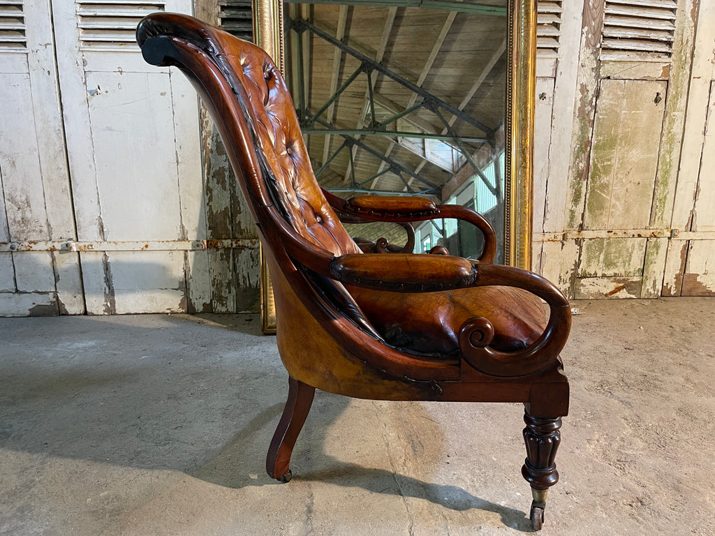 antique gillows walnut leather slipper library armchair