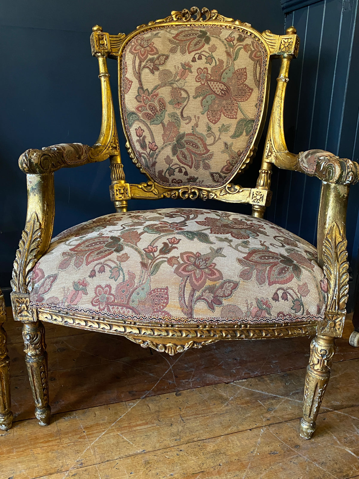 French Louis XVI Gilt Wood Parlor Chairs- Pair