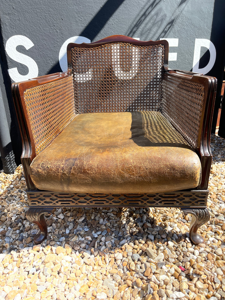 antique art deco cane leather armchairs