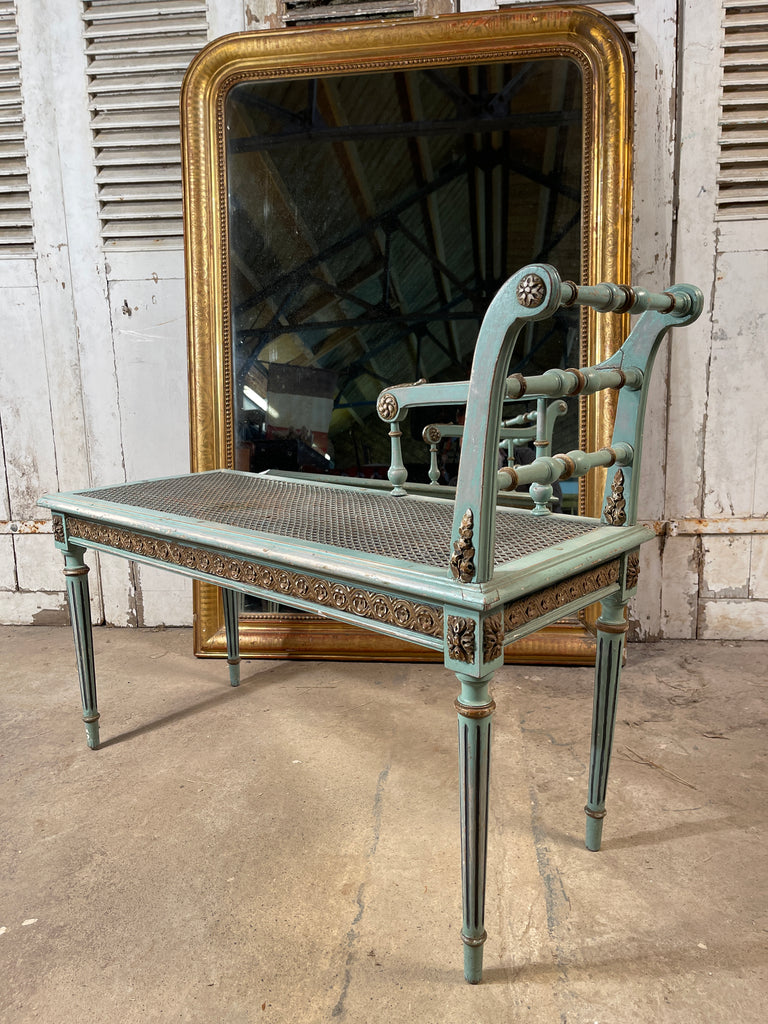 antique french louis xvi  cane window seat bench circa 1800