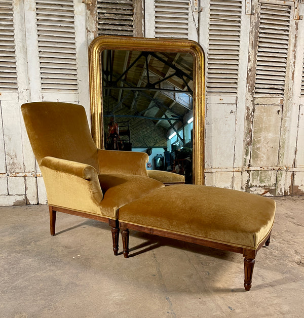 stunning antique napoleon iii gold velvet french chaise armchair with oversize matching footstool circa 1840 exceptional reupholstering