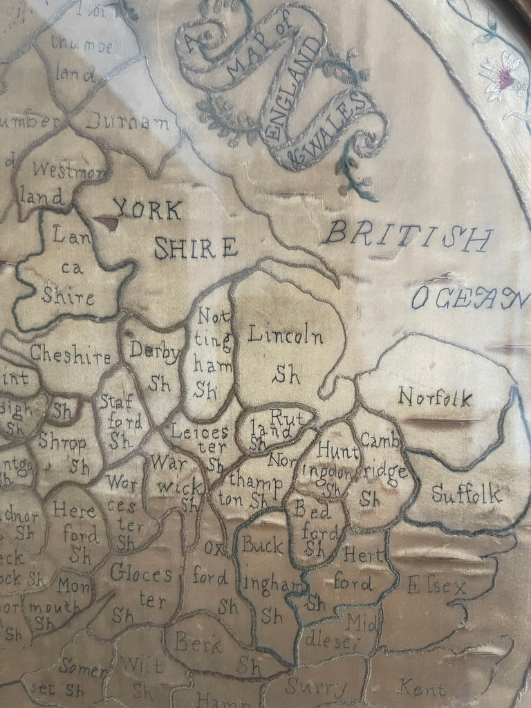 regency silk work sampler map of england & wales