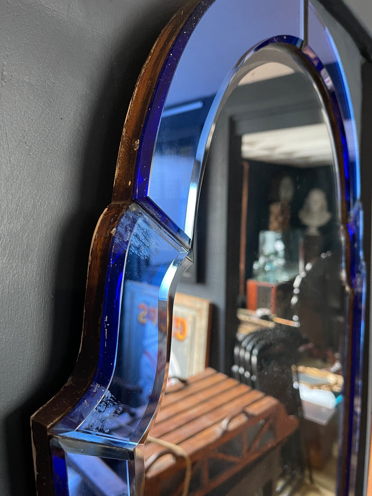 antique art deco cobalt blue murano pier mirror
