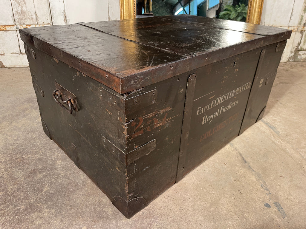 antique military royal fusiliers ammunition trunk coffee table circa 1900