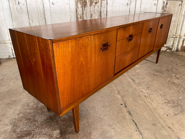 exceptional mid century scandinavian inspired grained teak corinthian side board/console by b & i nathan circa 1960