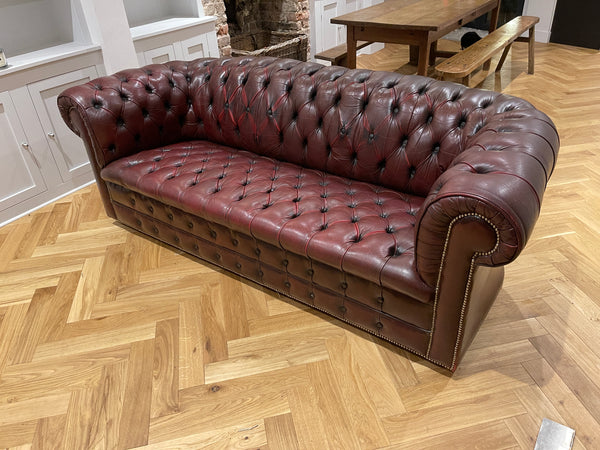 exceptional oxblood leather chesterfield antique hand dyed sofa.