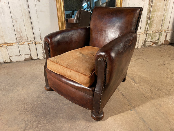 antique french leather club arm chair