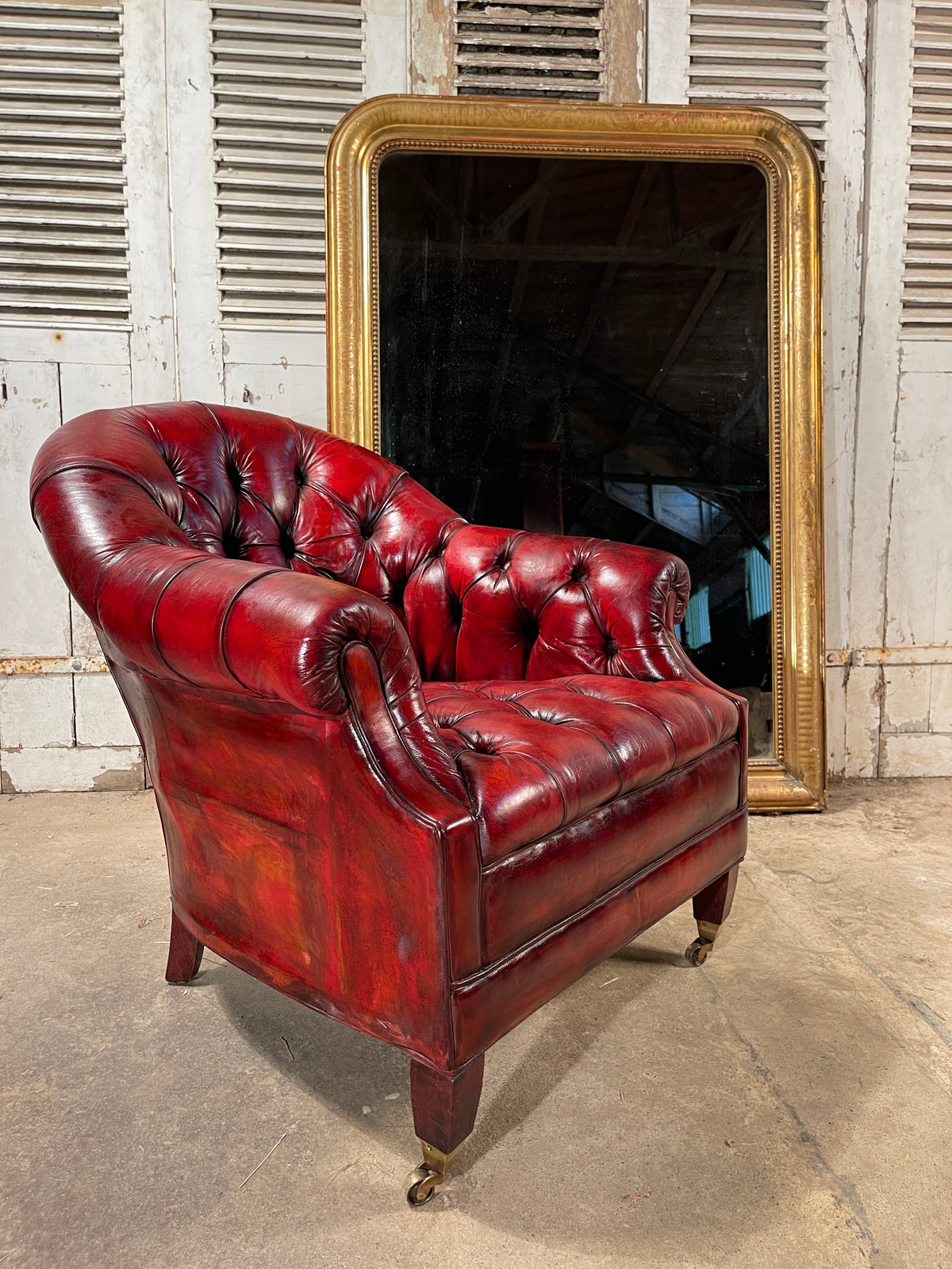 An Exceptional Antique Leather Chesterfield Library Fireside