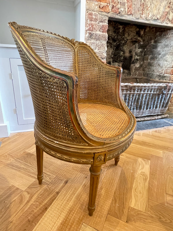 antique french louis xv gilt cane bergere chair