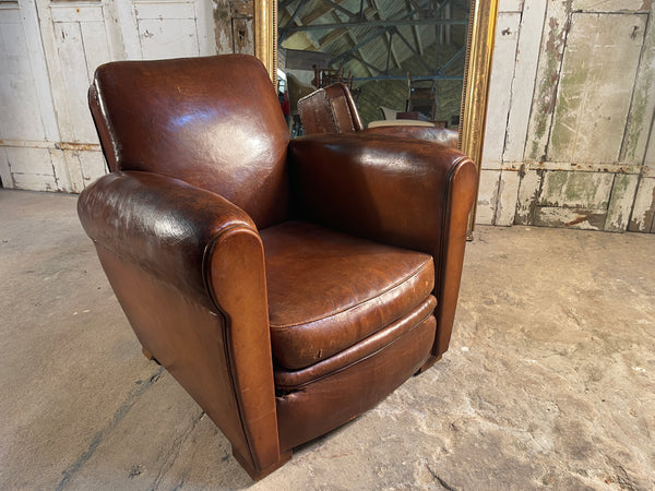 antique french leather club arm chair