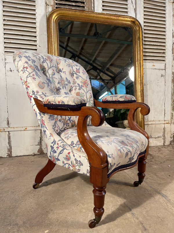 antique country house mahogany armchair with vintage zoffany fabric circa 1840