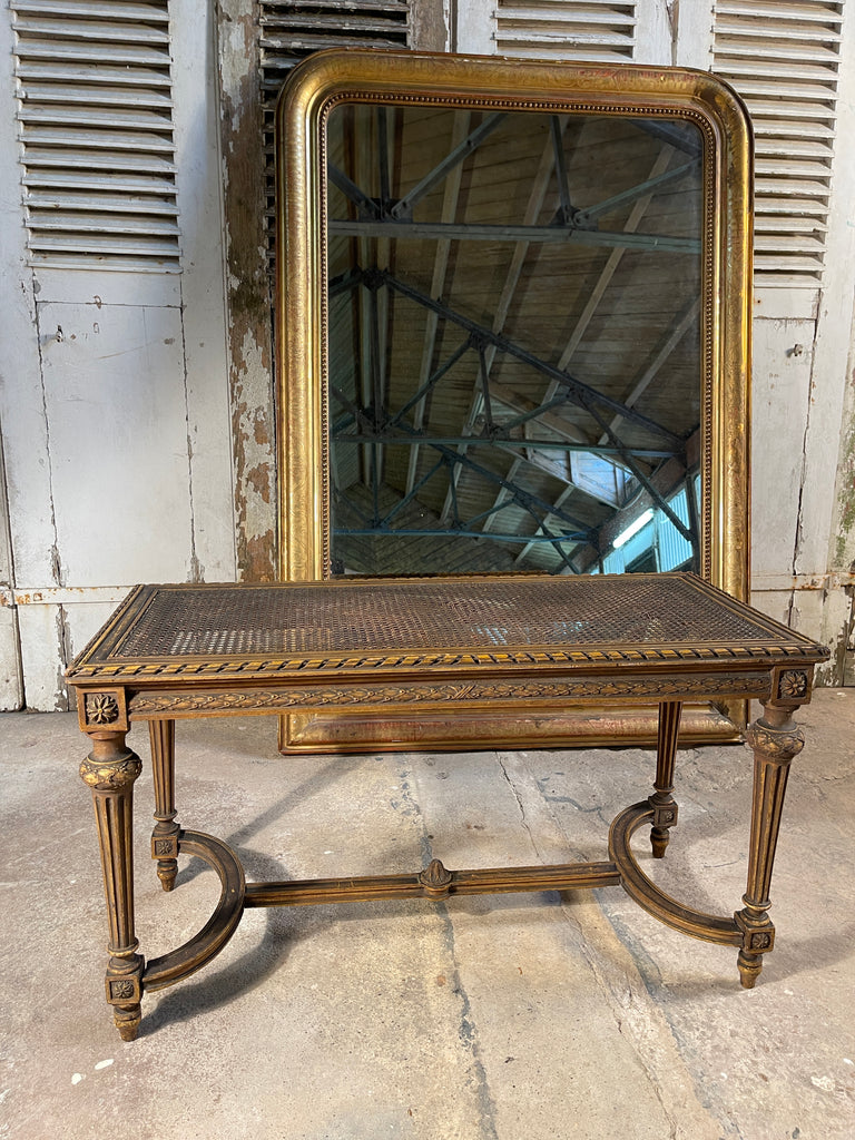 antique french louis xvi gilt gesso cane window seat