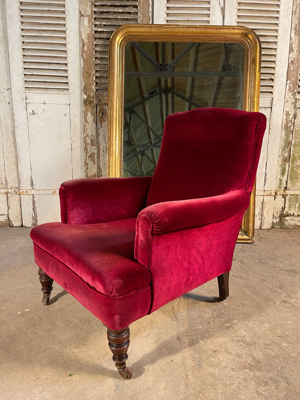 antique velvet library fireside armchair circa 1840