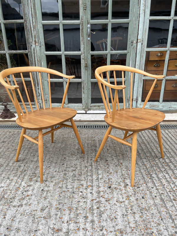 rare original pair of ercol blue label elm cowhorn armchairs