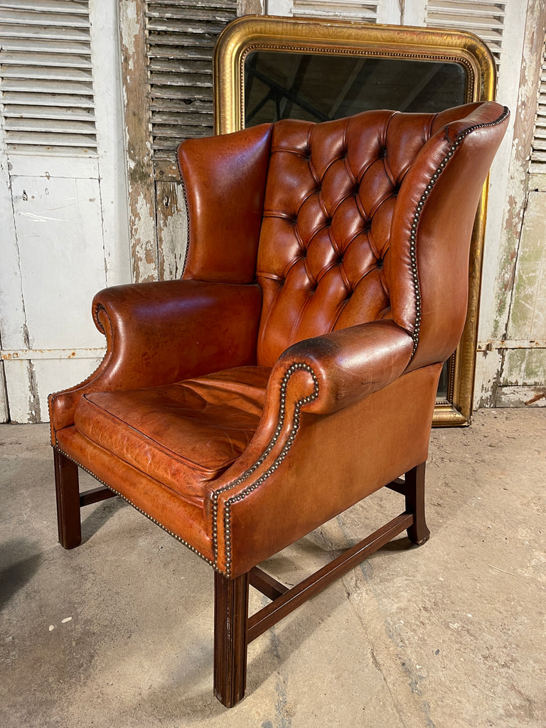 a beautiful antique georgian leather library fireside armchair