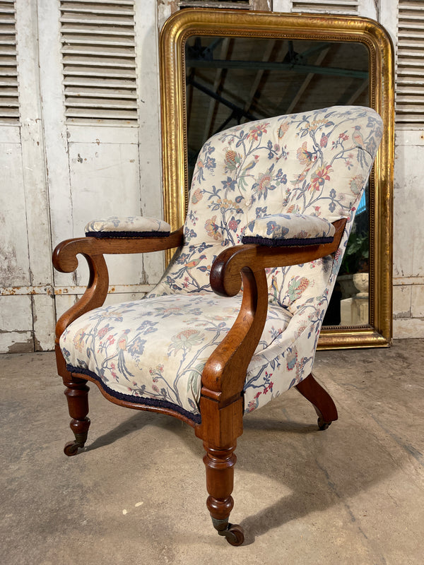 antique country house mahogany armchair with vintage zoffany fabric circa 1840