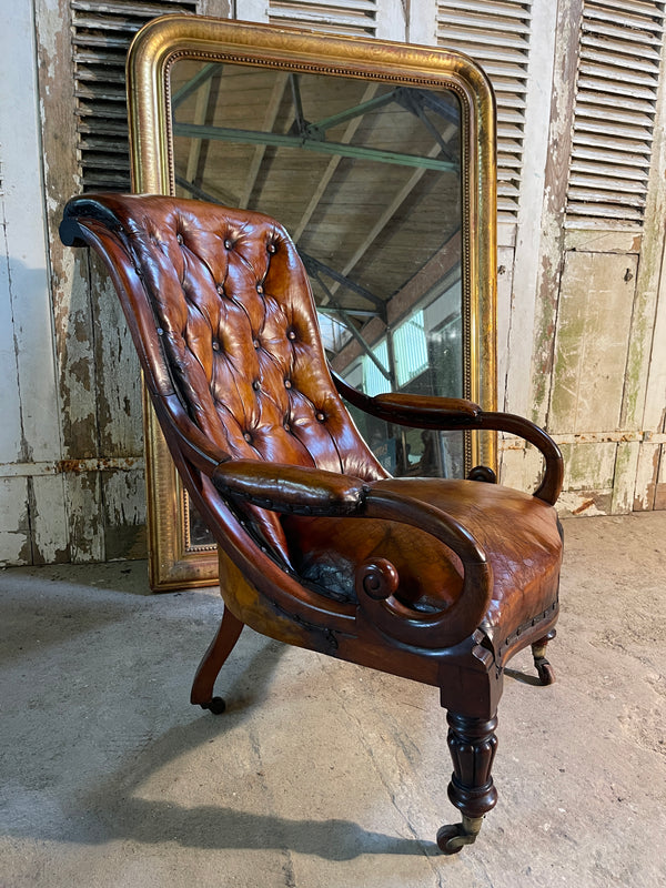 antique gillows walnut leather slipper library armchair