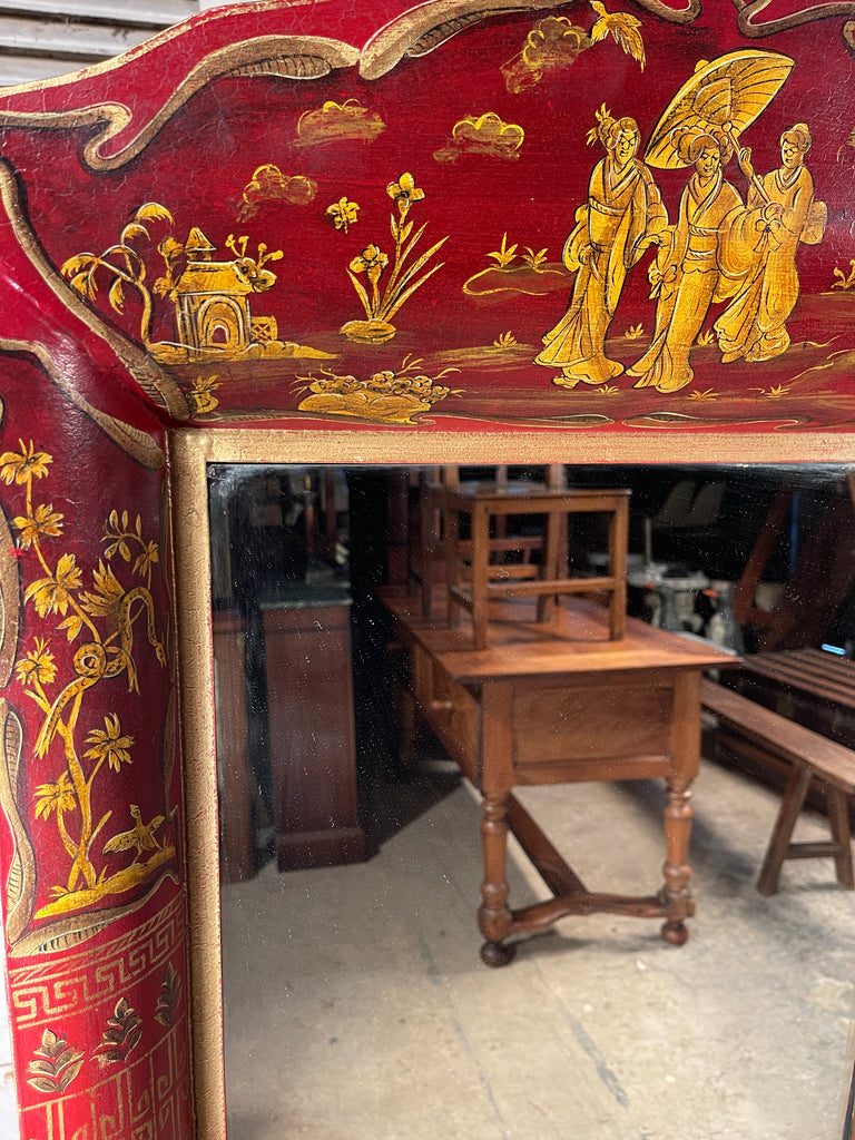 beautiful gilt painted red lacquered chinoiserie toleware georgian pier mirror fabulous patination /oxidation to paintwork