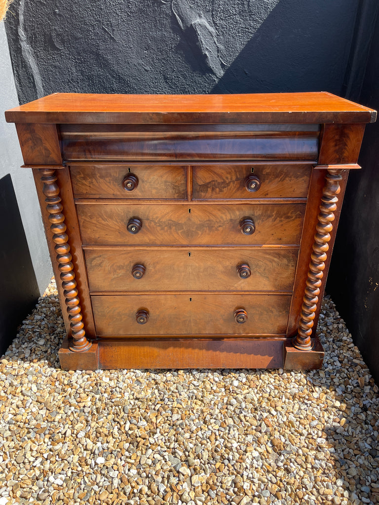 antique flame mahogany scottish chest of drawers