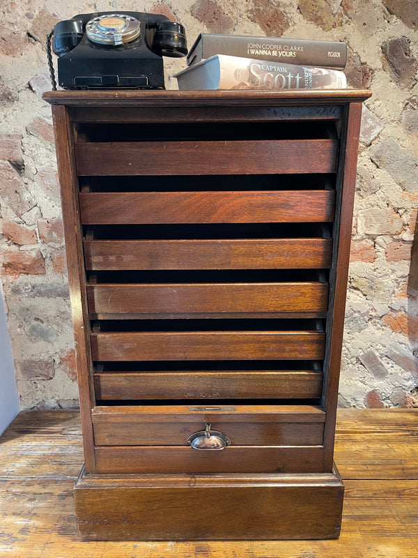 antique oak tambour drawer filing cabinet bedside table