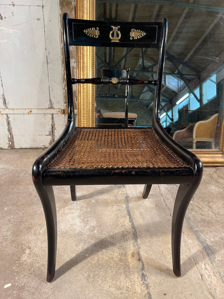 early antique regency ebonised cane mahogany chair