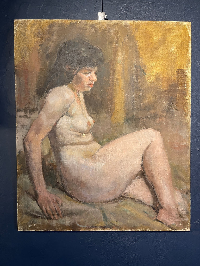 beautiful oil painting seated nude by renowned painter roland batchelor royal academy (1889 -1990)