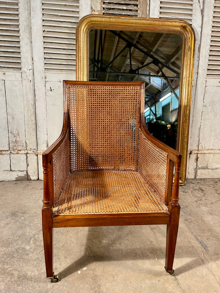 antique english regency mahogany cane library elbow chair circa 1820