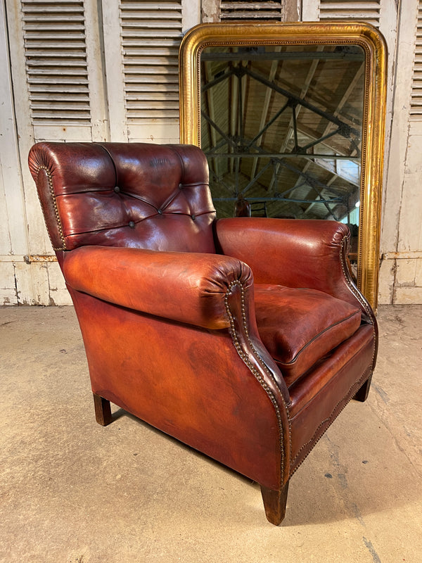 antique french napoleon iii leather studded club armchair circa 1860