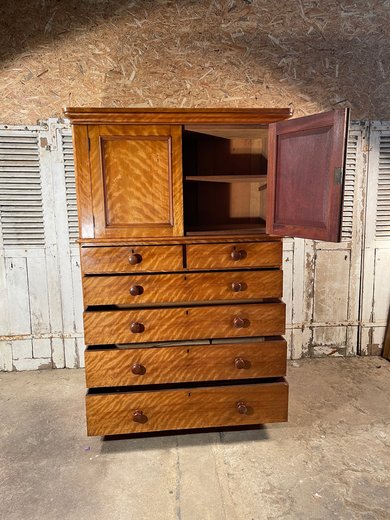 early rare antique satin birchwood heals & son victorian linen press/chest of drawers circa 1860 exceptional quality