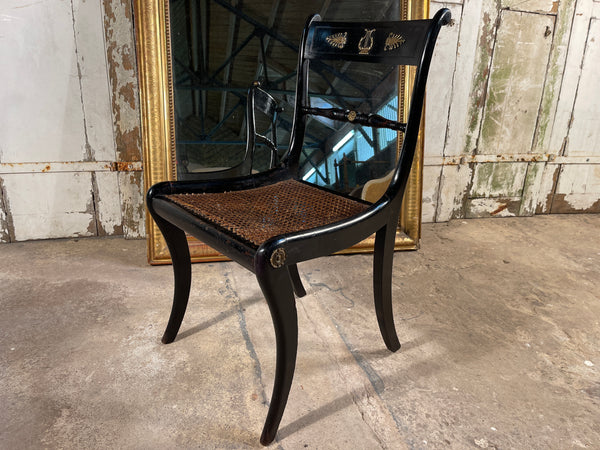 early antique regency ebonised cane mahogany chair