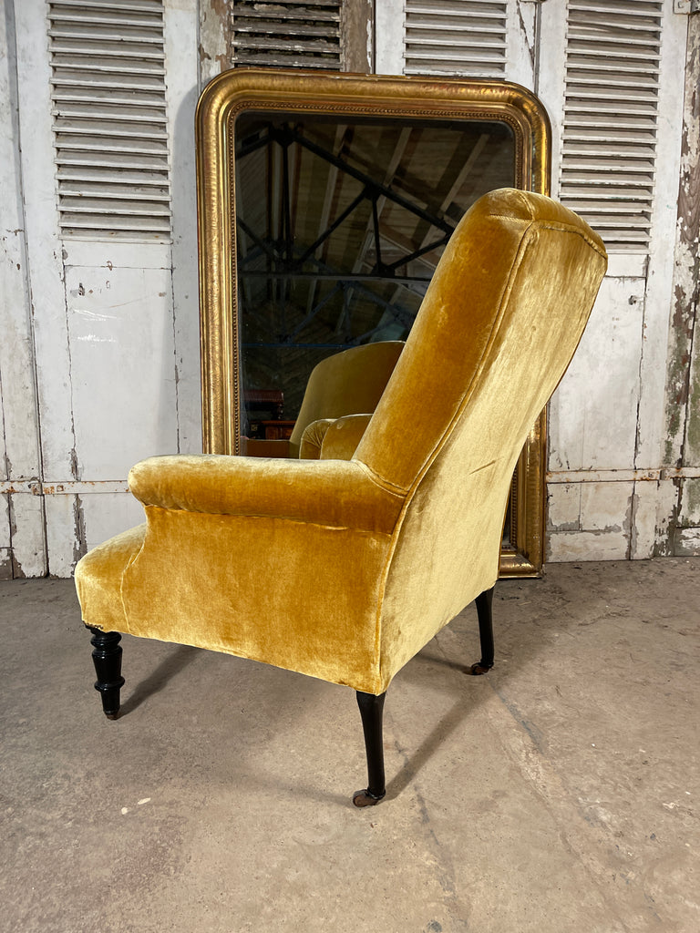 antique napoleon iii gold velvet french armchair with oversize matching footstool circa 1850