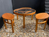 mid century vintage "trinity" nathan england round coffee table in oak & teak