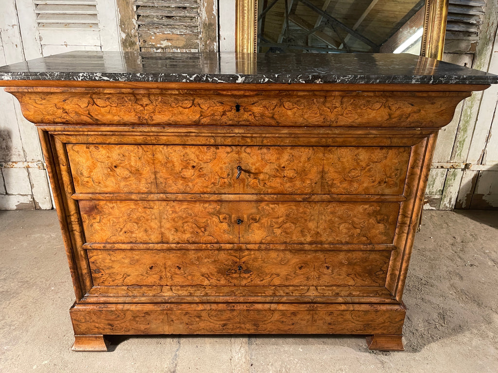 exceptional antique burr walnut marble french empire commode chest drawers circa 1830